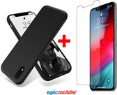 Hoesje geschikt voor iPhone XR Zwarte silicone hoesje + tempered glass screenprotector – Voordeelbundel