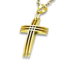Montebello Ketting Bolt Goldy - 316L Staal PVD - Kruis - 50x34mm - 60cm