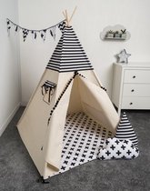 FUJL - Tipi Tent - Speeltent - Wigwam - kinder tipi -  Set Black & White - Inclusief accessoires