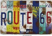 TH Commerce - Route 66 USA - Metalen Vintage Decoratie Wandbord - Garage - Reclamebord - Muurplaat - Retro - Wanddecoratie -Tekstbord - Nostalgie - 30 x 20 cm 0895