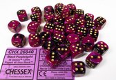 Chessex dobbelstenen set, 36 6-zijdig 12 mm, Gemini black-purple w/gold