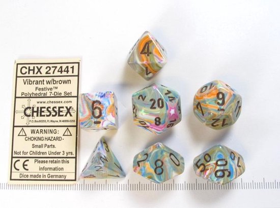 Chessex Festive Vibrant/brown Polydice Dobbelsteen Set (7 stuks)