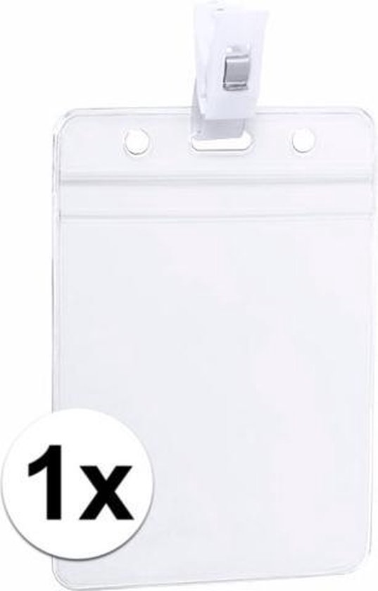 Doorzichtige badgehouder met witte clipbevestiging, 1x.