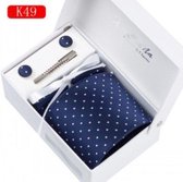 Elegante Stropdas Set in Geschenkdoos - inclusief Manchetknopen, Pochet en Dasspeld - K49 - Donker Blauw