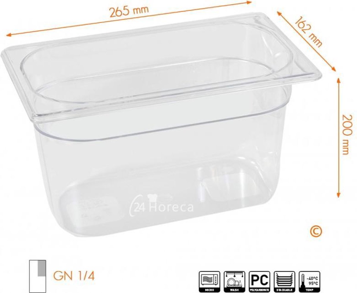 HENDI Gastronorm container – polycarbonaat – 5,5L – transparant – 265x162x200 mm
