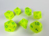 Chessex dobbelstenen set, 7 polydice, Vortex Electric Yellow w/green