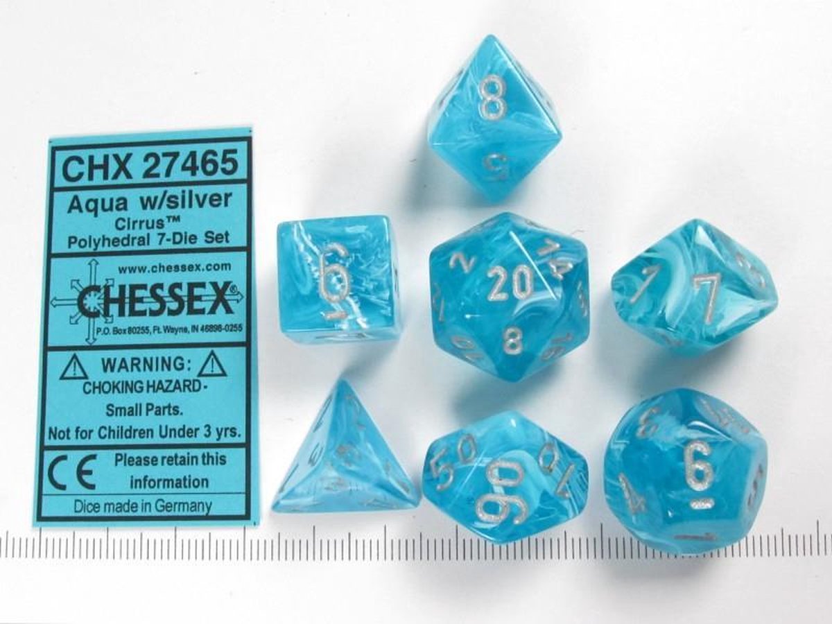 Chessex Cirrus Aqua/silver Polydice Dobbelsteen Set (7 stuks)
