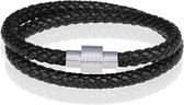 Memphis leren wrap armband Zwart Zilver-24cm