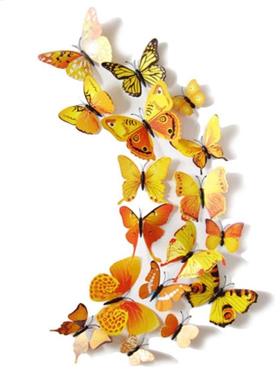 beest Vanaf daar plannen 3D Vlinders Muurstickers (Geel) - Vlinder Muursticker | bol.com