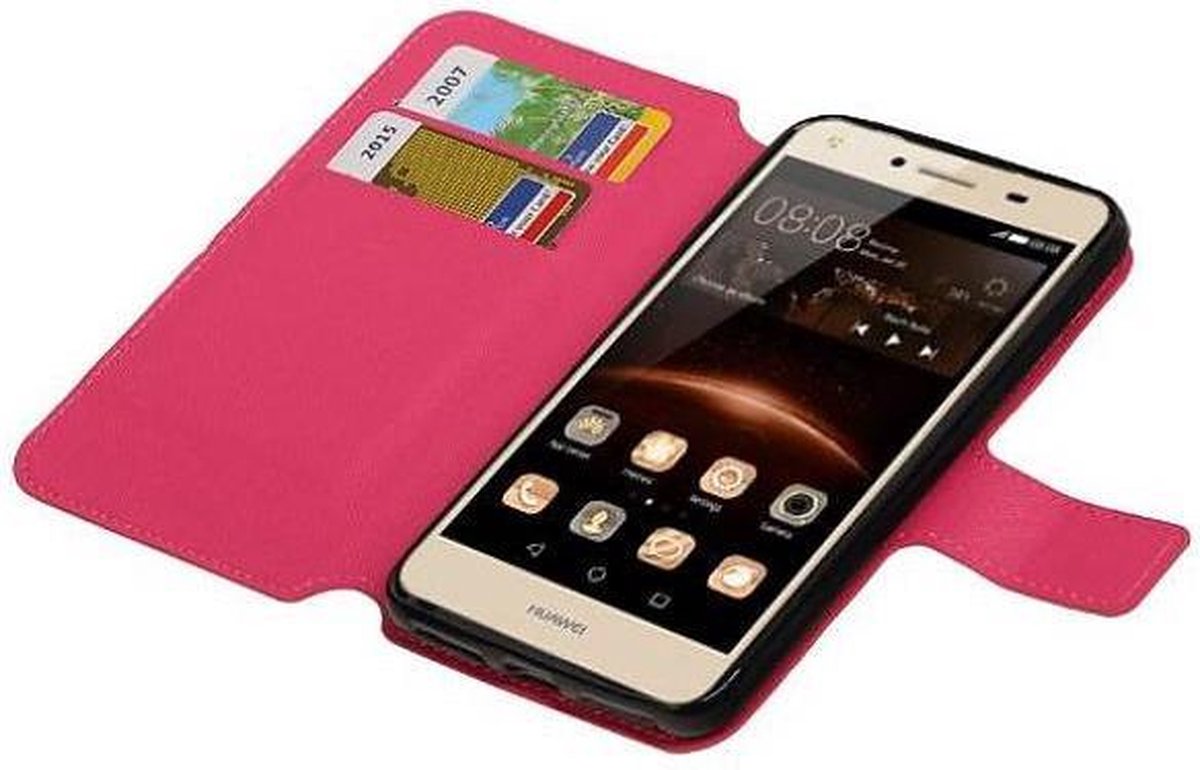 Cross Pattern TPU Bookstyle Wallet Case Hoesje Geschikt voor Huawei Y5 II Roze