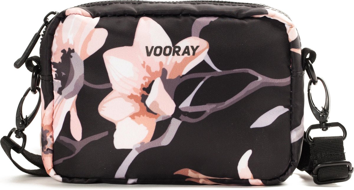 Vooray Sidekick - Kleine Crossbody - Schoudertasje voor sport en reizen (Black Cherry Blossom)