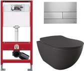 Tece Toiletset - Inbouw WC Hangtoilet wandcloset - Creavit Mat Antraciet Tece Square RVS Geborsteld