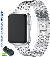 4You Webventures Zilver kleurig bandje Honingraatmotief - Apple Watch 1, 2, 3, 4, 5, 6, SE & Nike+ 42mm & 44mm "Mannenbreedte" Series - Zilver - 42 mm en 44 mm