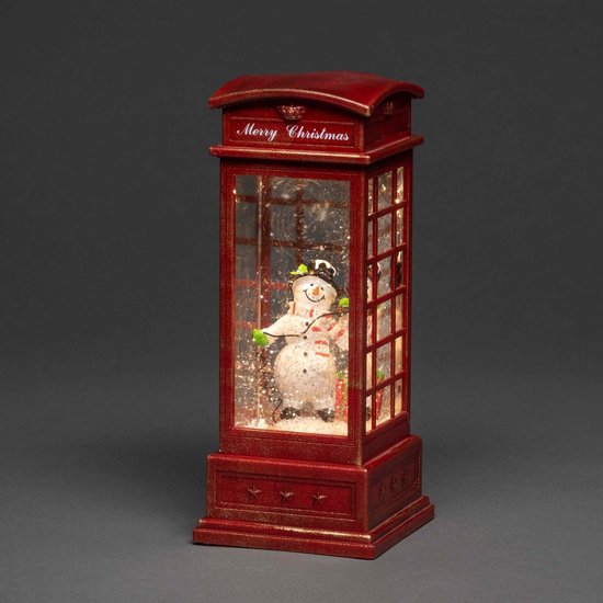 Konstsmide 4367 - Décoration de Noël - Cabine téléphonique remplie d'eau éclairée par LED effet bonhomme de neige et neige - 10,5x25 cm - sur batterie - minuterie 5h - pour l'intérieur - blanc chaud