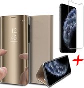 Hoesje geschikt voor iPhone 11 Pro Max - Screen Protector GlassGuard - Book Case Spiegel Goud & Screenprotector
