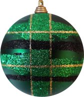 Kerstbal Patroon groen 15 cm per stuk