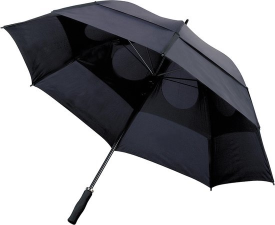 Parapluie tempête manuel en polyester double couche Lupin, avec 8 panneaux, poignée en mousse EVA, embouts en plastique, poignée et nervures en métal et double fermeture velcro, Parapluie dans une housse.