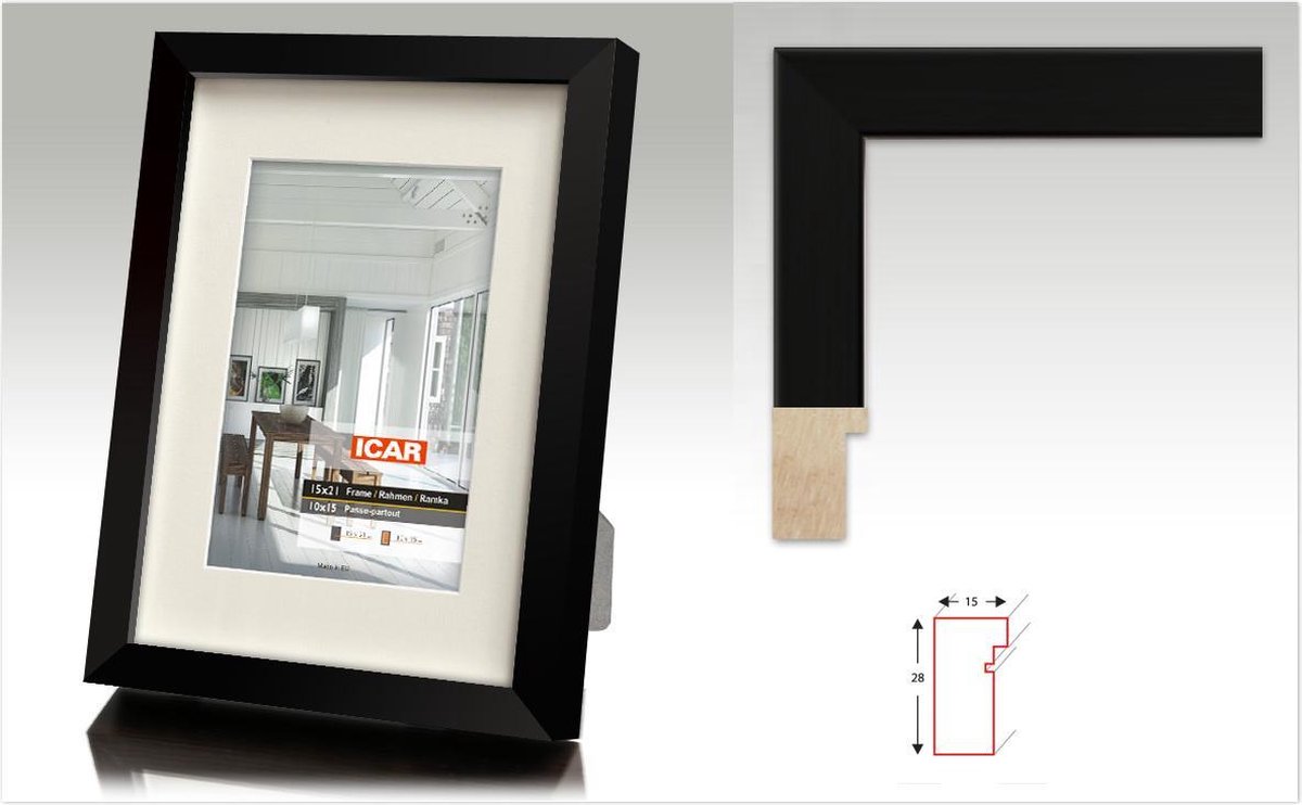 Icar Houten Passe-Partout Fotolijst Expo 2 Zwart 21x30 cm (15x21 cm)