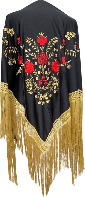 Manton espagnol - châle - or rouge noir avec franges dorées Grande  déguisement Robe... | bol.com