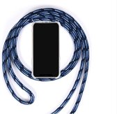 Telefoonhoesje met koord - iPhone X/XS hoesje - Backcover transparant - Koord Blauw/Zwart