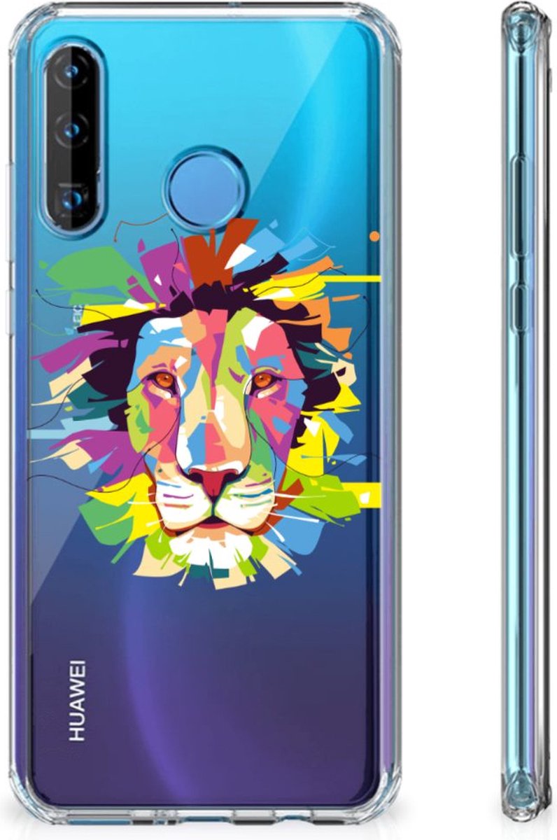 TPU Case Anti-Shock voor Huawei P30 Lite Stevig Bumper Hoesje Lion Color