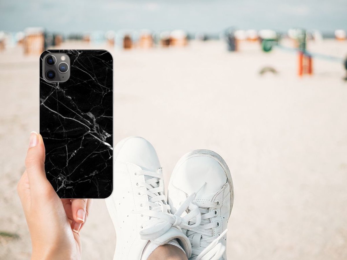 Apple iPhone 11 Pro Max TPU Siliconen Hoesje Marmer Zwart - Origineel Cadeau Vader