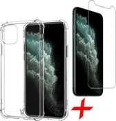 Hoesje geschikt voor iPhone 11 Pro - Screen Protector GlassGuard - Back Cover Case ShockGuard Transparant & Screenprotector
