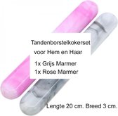 Rojafit Tandenborstelkoker - Set a 2 stuks! - Grijs en Rose - marmerprint - Lang 20 cm Breed 3 cm.