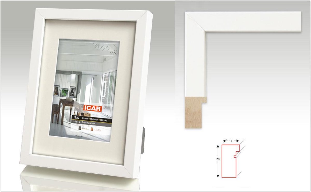 Icar Houten Passe-Partout Fotolijst Expo 1 Wit 13x18 cm (9x13 cm)