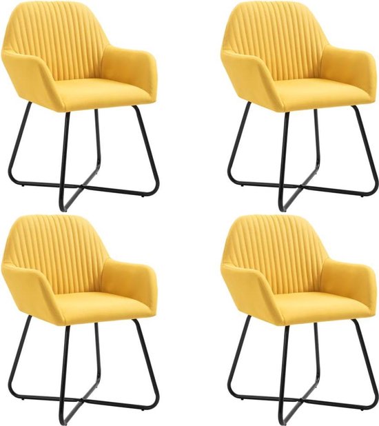 vidaXL Eetkamerstoelen 4 st stof geel vidaXL Eetkamerstoelen 4 st stof geel