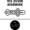 Een stempel met '925 ZILVER KEUURMERK' en het GLAMS logo.