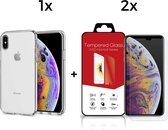 iPhone XS Max Telefoonhoesje met 2 x Screenprotector | Transparent Siliconen Tpu Smartphone Case | Gehard Beschermglas