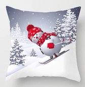 Sneeuwpop kussenhoes | Polyester kussenhoes met skiënde Sneeuwpop opdruk | 45 x 45 cm