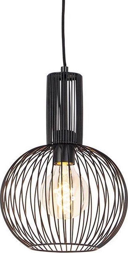 QAZQA wire - Design Hanglamp - 1 lichts - Ø 250 mm - Zwart - Woonkamer | Slaapkamer | Keuken