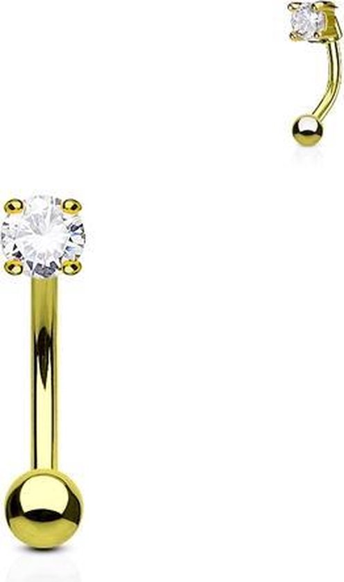 Piercing CZ steentje rond wit gold plated 14 kt.