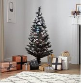 Hippe moderne kunstkerstboom met zilveren tippen120x68cm | Argos Home 4ft Glasvezel Kerstboom - Zwart | verlicht met multi-coloured glasvezellichten