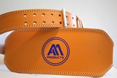 6 Inch Oranje Gewichthef riem halteband leer fitness band gym training powerlifting straps - Medium