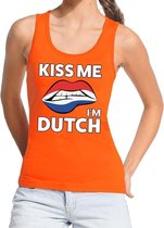 Kiss me I am Dutch tanktop / mouwloos shirt oranje dames - feest shirts dames - Holland kleding L