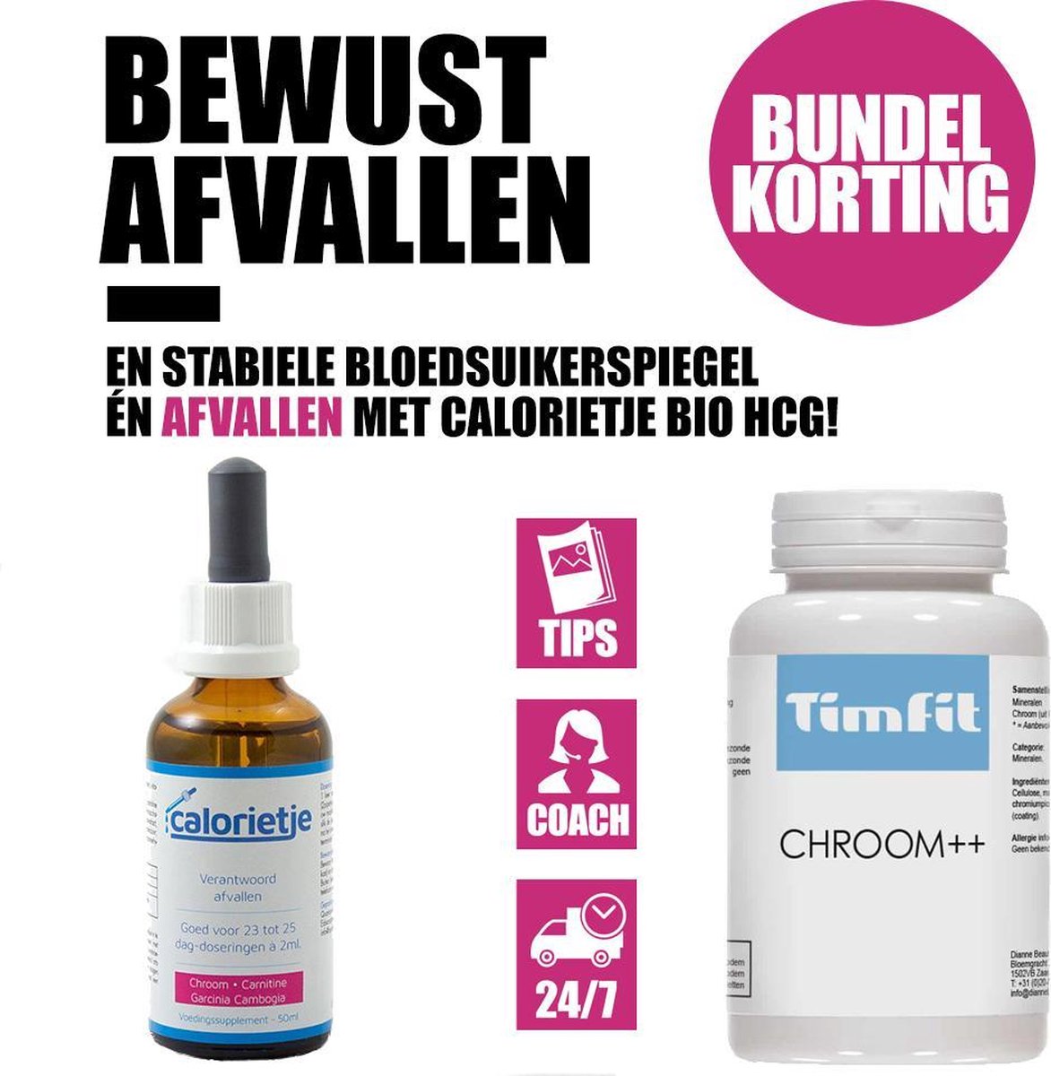 Goedkoopste Calorietje Bio HCG Afslankdruppels & TimFit Chrome