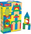 Afbeelding van het spelletje Melissa & Doug Set met houten bouwblokken | Ontwikkelingsspeelgoed  | 100 Houten Bouw blokken in 4 kleuren en 9 vormen | Geweldig Cadeau voor meisjes en jongens | van 3 jaar