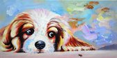 Schilderij hondje 80 x 40 Artello - handgeschilderd schilderij met signatuur - schilderijen woonkamer - wanddecoratie - 700+ collectie Artello schilderijenkunst
