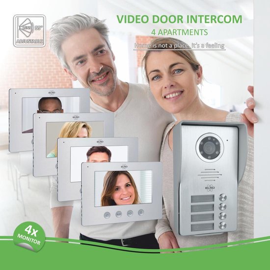 Video Deur Intercom - 4 Appartementen - Met 4 x 7 inch kleurenscherm  (DV477W4) ELRO
