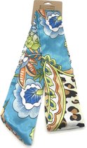 Dielay - Sjaaltje voor in Haar - Bloemen en Panterprint - Haaraccessoire - 100x5 cm - Blauw