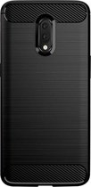 Shop4 - OnePlus 7 Hoesje - Zachte Back Case Brushed Carbon Zwart