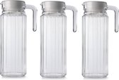 3x Glazen koelkast schenkkannen met afsluitbare dop 1,1 L - Glazen sapkan/limonade kannen