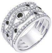 Schitterende Zilveren Ring met Zirkonia's Zwart Wit 19.00 mm. (maat 60)