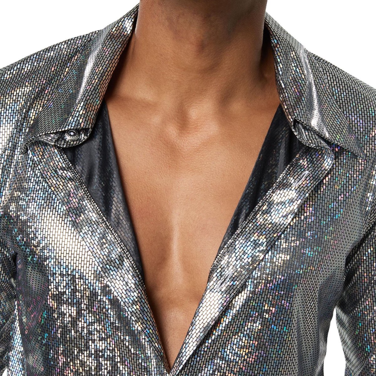 dressforfun 900501 - Déguisement pour Homme de Maître du Disco, Tenue en  Tissu brillant avec Ceinture et Foulard (XXL | No. 302401)