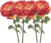 4x Oranje rozen kunstbloem 66 cm - Kunstbloemen boeketten
