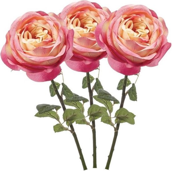 Top Art Kunstbloem roos Calista - perzik oranje - 66 cm - kunststof steel - decoratie bloemen