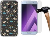 MP Case glasfolie tempered screen protector gehard glas voor Samsung Galaxy A3 2017 + Gratis Einhorn Unicorn TPU case hoesje voor Samsung Galaxy A3 2017